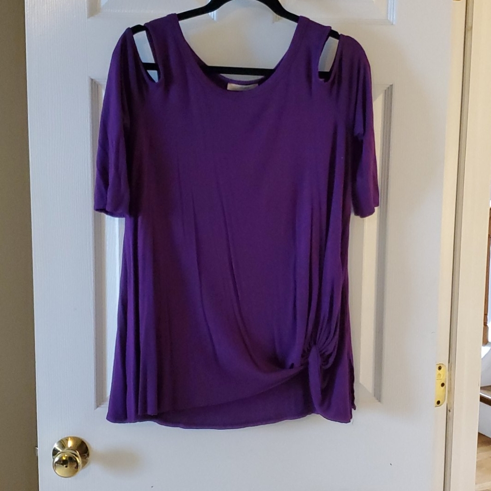 Andree purple cold shoulder gathered top